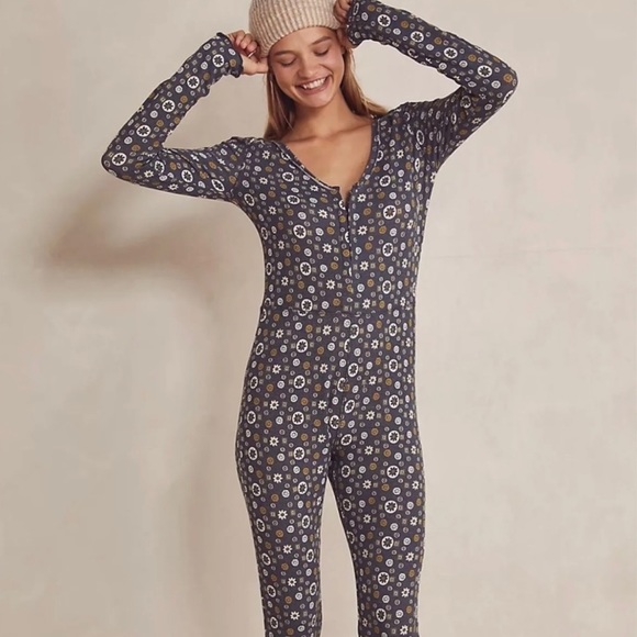 NEW Free People Intimately Home Alone Long Johns Thermal Onesie Charcoal Grey M - Picture 2 of 7